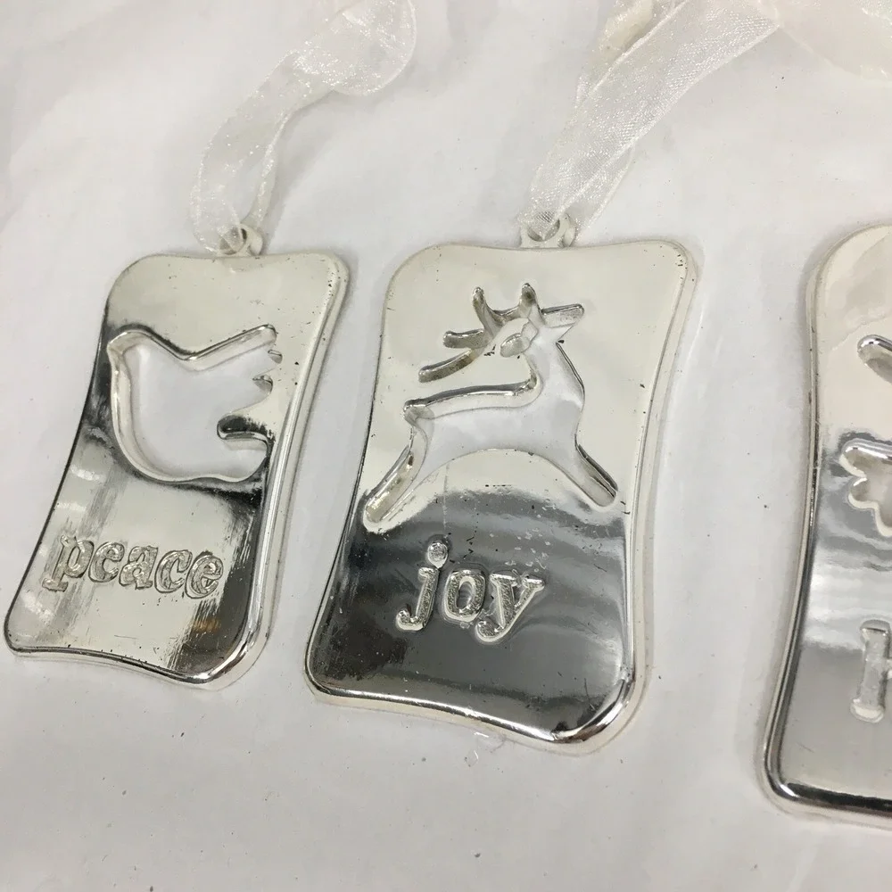 Engraved Cutout‎ Silver Plated Hope,Peace,Joy Ornaments